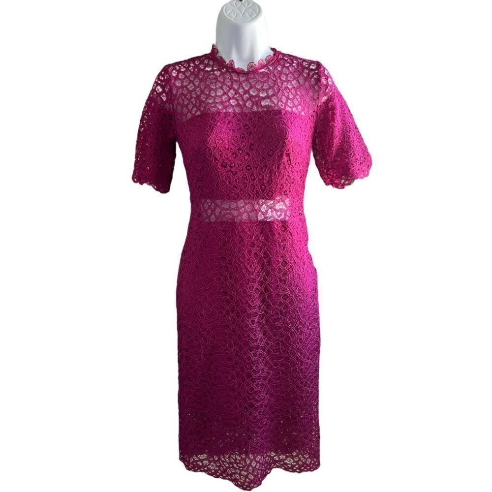 LOVE X DESIGN Lace Sheer Panel Knee Length Dress Berry Color Size XS